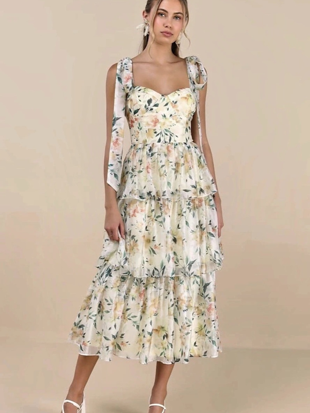 Lulus Floral Tiered Maxi Dress Yellow